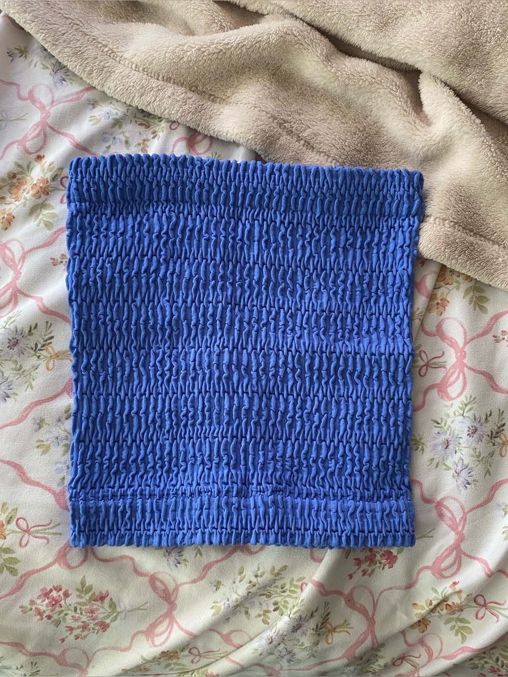 Blue rib knit tube top